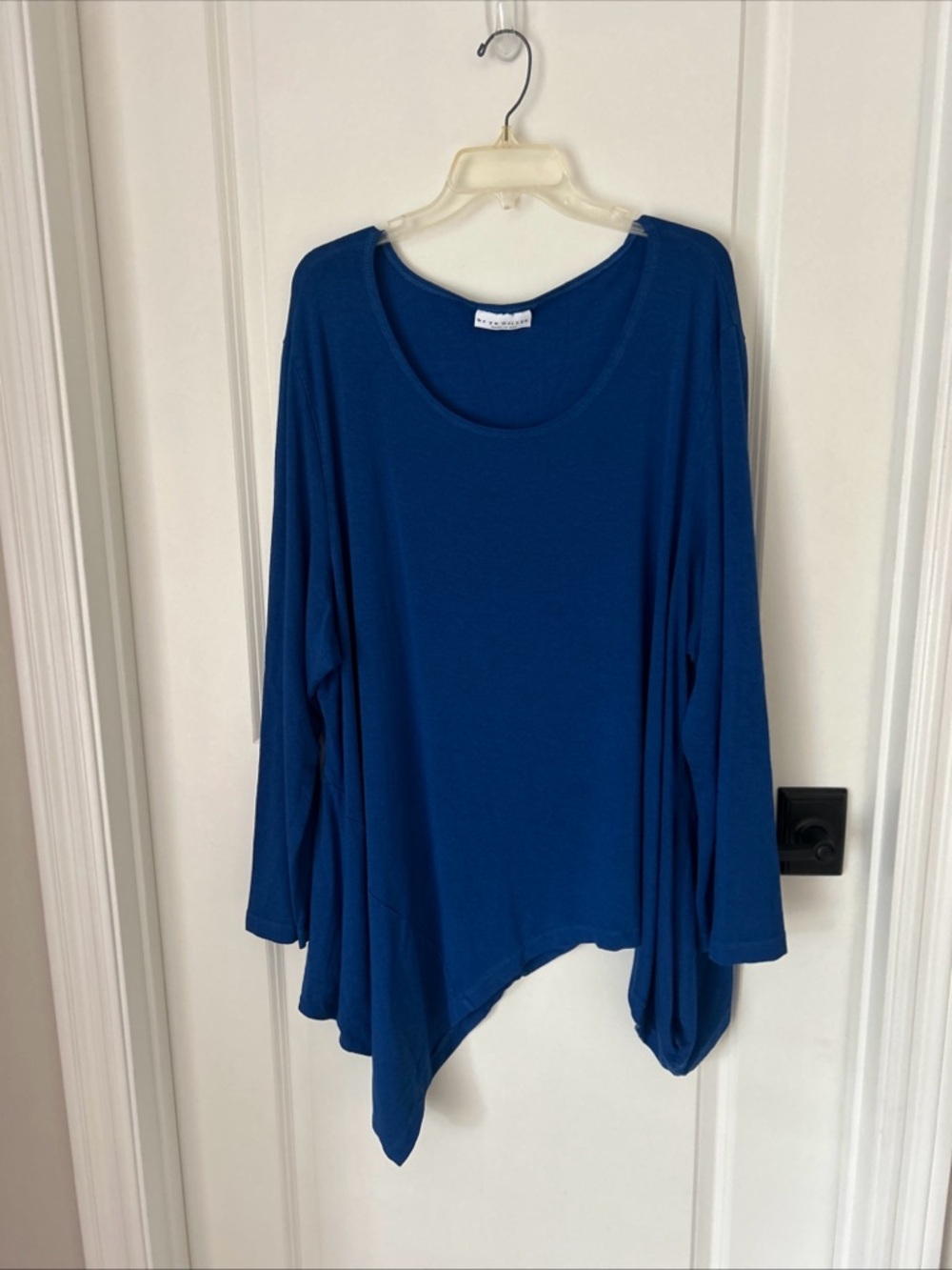 BRYN WALKER Womens Sz 3X Blue Tunic Top Asymmetrical Long Sleeve Lagenlook